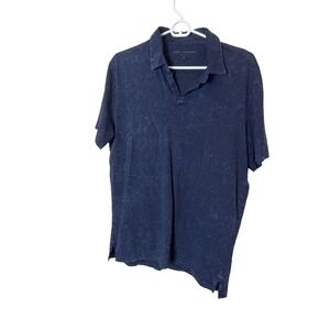 John Varvatos Polo Shirt Mens Medium Blue Acid Wash Knit Short Sleeve Casual